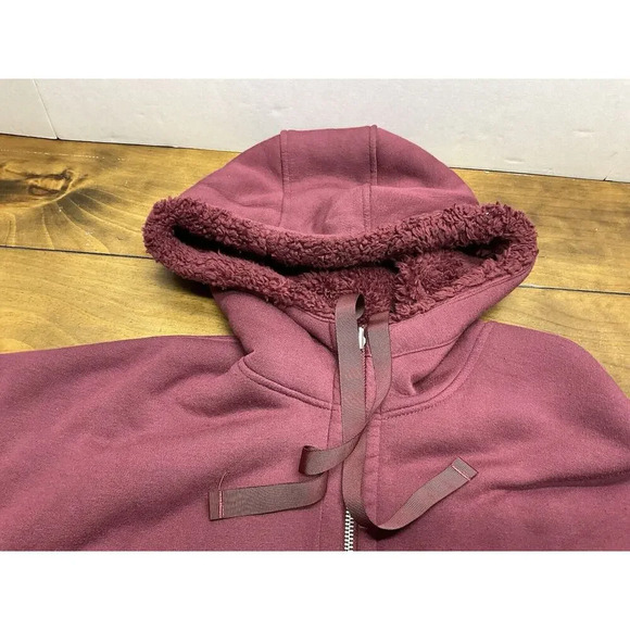 Athleta Cozy Reversible Sherpa Jacket Maroon Size Large - Picture 4 of 11
